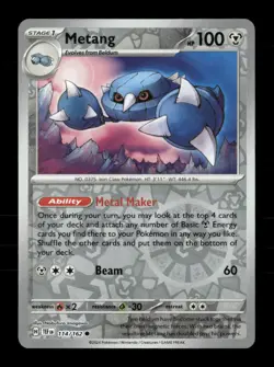 Metang 114/162 Temporal Forces Reverse Holo NM/M Pokemon - Image 1