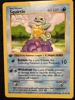 Pokemon Squirtle - 063/102 Base Set Shadowless 1st Edition - HP - English - Image 1