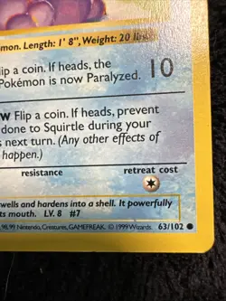 Pokemon Squirtle - 063/102 Base Set Shadowless 1st Edition - HP - English - Image 4