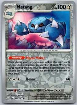 Metang 114/162 Common Temporal Forces Pokemon Reverse Holo Near Mint - Image 1