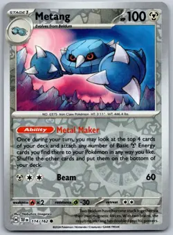 Metang 114/162 Common Temporal Forces Pokemon Reverse Holo Near Mint - Image 1