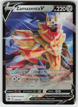 Zamazenta V 105/172 Holo V Rare Brilliant Stars Pokemon Holo Near Mint - Image 1