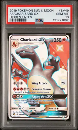 2019 POKEMON SUN & MOON HIDDEN FATES #SV49 FULL ART/CHARIZARD GX PSA 10 - Image 1