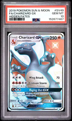 2019 POKEMON SUN & MOON HIDDEN FATES #SV49 FULL ART/CHARIZARD GX PSA 10 - Image 1