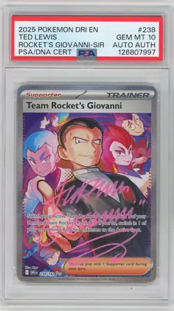 PSA 10 GEM MINT Signed Ted Lewis Team Rocket's Giovanni 238/182 Destined Rivals - Image 1