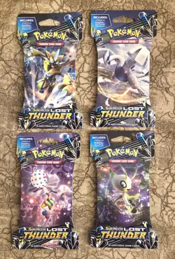 Pokemon sun & moon Lost Thunder Sleeved Booster Pack Art Set new sealed set of 4 - Image 1