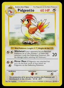 Pokemon Card - Pidgeotto Base Set Shadowless 22/102 Unlimited Rare - Image 1