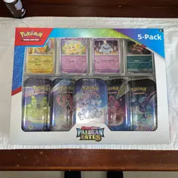New Pokemon TCG Costco 5 Pack- Paldean Fates Mini Tin Booster Scarlet & Violet - Image 1