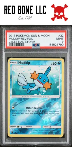2018 Pokemon Sun & Moon Celestial Storm #32 Mudkip-Rev.Foil MINT PSA 9 - Image 1