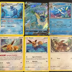 x6 Vaporeon Eevee pokemon TCG mixed lot cute Holo V Rare collection 💦 - Image 1