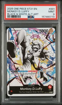 2025 One Piece Monkey D. Luffy 001/114 Black & White Alternate Art Leader PSA 9 - Image 1