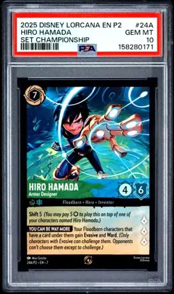 2025 DISNEY LORCANA EN P2-PROMO #24A HIRO HAMADA - ARMOR DESIGNER PSA 10 POP 15 - Image 1