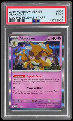 2025 Pokemon Black Star Promo Mega Evolution Alakazam PSA 9 Prerelease Staff Mep - Image 1