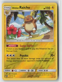 Alolan Raichu 31/111 Rare Crimson Invasion Pokemon Reverse Holo Near Mint - Image 1