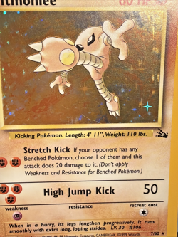 Hitmonlee Holo 1999 Pokemon 7/62 Unlimited TCG Fossil Rare WoTC Vintage NM/M - Image 3