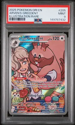 2025 POKEMON DRI EN-DESTINED RIVALS ILLUSTRATION RARE ARVEN'S GREEDENT PSA 9 - Image 1