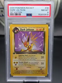 2000 Pokemon Dark Jolteon 38/82 Team Rocket-1st Edition PSA 8 - Image 1