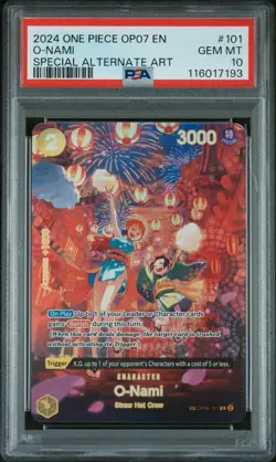 2024 ONE PIECE OP07-500 YEARS IN THE FUTURE SPECIAL ALTERNATE ART O-NAMI PSA 10 - Image 1