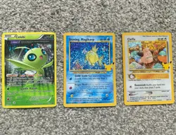 3X Pokemon Holo Cards: Celebi XY93 Promo, Shining Magikarp 66/64, Cleffa 20/111 - Image 1