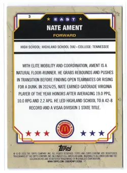 2025 Topps Chrome McDonald’s All American Nate Ament #3 Gold Refractor /50 - Image 3