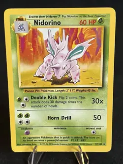 Nidorino 37/102 Base Set Unlimited WOTC Pokemon TCG MP Condition Vintage - Image 1