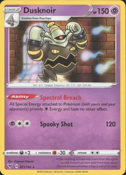 Pokemon Dusknoir 071/185 Holo Rare Vivid Voltage Near Mint - Image 1