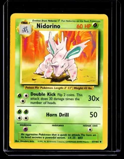 1999 TCG Pokemon 37/102 Nidorino Regular Unlimited Base Set - Image 1