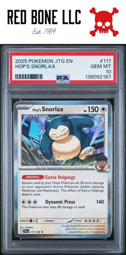 2025 Pokemon Journey Together #117 Hop'S Snorlax HOLO GEM MINT PSA 10 - Image 1