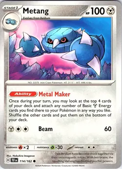 Metang 114/162 Temporal Forces Pokemon NM - Image 1