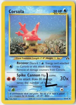 Corsola 37/75 Uncommon Neo Discovery Pokemon Unlimited Lightly Played - Image 1