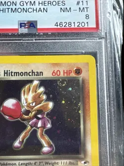 2000 Pokemon Gym Heroes Rocket’s Hitmonchan 11/132 HOLO PSA 8 NM-MT SWIRL - Image 2