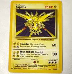 Zapdos 016/102 Base Set Holo Rare Unlimited English 1999 90 HP Pokemon TCG - Image 1