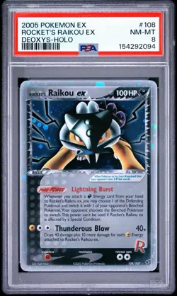 POKEMON ROCKET'S RAIKOU EX HOLO 108/107 DEOXYS SECRET RARE 2005 PSA 8 - Image 1