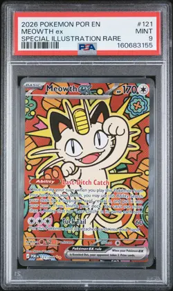 2026 POKEMON POR EN-PERFECT ORDER SPECIAL ILLUSTRATION RARE #121 MEOWTH EX PSA 9 - Image 1