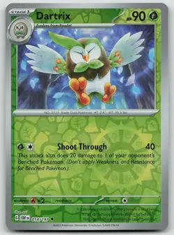 Pokemon Dartrix 014/197 Obsidian Flames Uncommon Reverse Holo NM - Image 1