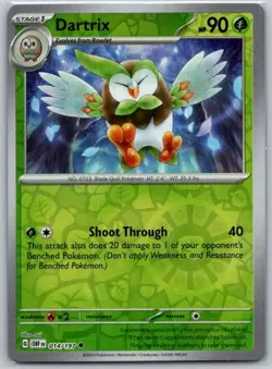 Dartrix 014/197 Uncommon Obsidian Flames Pokemon Reverse Holo Near Mint - Image 1