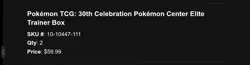 Pokemon Center Pokemon TCG 30th Celebration Exclusive Elite Trainer Box Presale - Image 3
