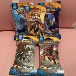 Pokemon 2017 Sun & Moon Base Set Sleeved Booster Pack New Set of 5 art set - Image 1