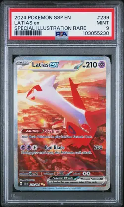 2024 POKEMON SSP EN-SURGING SPARKS SPECIAL ILLUSTRATION RARE LATIAS EX PSA 9 - Image 1