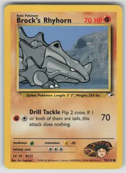 Pokemon Brock's Rhyhorn (70) Common Gym Heroes 070/132 NM - Image 1