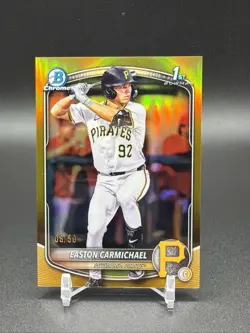 2025 Bowman Chrome Easton Carmichael True Gold /50 Pirates Color Match!! CLEAN - Image 1