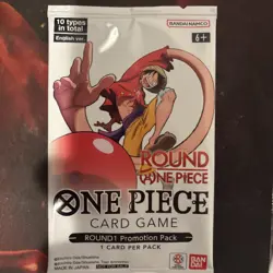 One Piece x Round 1EN Promo Pack 1 Card Sealed One Piece TCG CARD IN HAND - Image 1