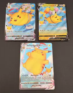 Pokemon TCG Celebrations Holo V VMAX Full Art Flying Pikachu Surfing Pikachu (3) - Image 1