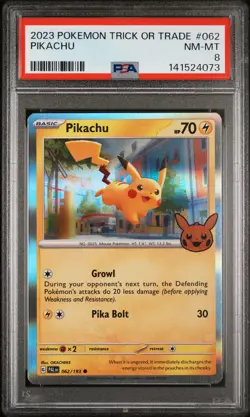 2023 POKEMON TRICK OR TRADE #062 PIKACHU PSA 8 - Image 1