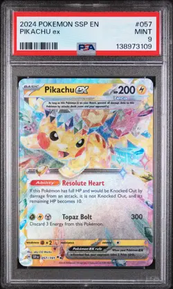 2024 POKEMON SSP EN-SURGING SPARKS #057 PIKACHU EX PSA 9 - Image 1