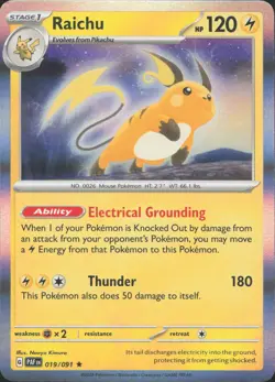 Raichu 019/091 Rare Paldean Fates Pokemon Holo Near Mint - Image 1