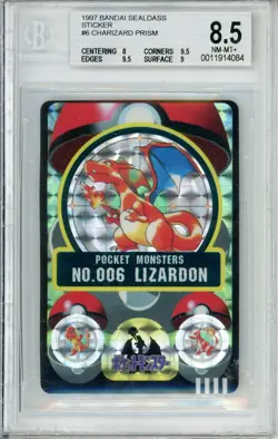 Pokemon Graded: Charizard #6 Bandai Carddass Prism Sticker (1997) Beckett 8.5 - Image 1