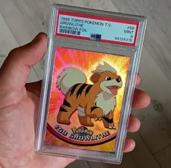 1999 TOPPS POKEMON TV #58 GROWLITHE RAINBOW FOIL PSA 9 MINT POP 13 - Image 1