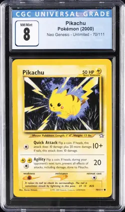 2000 POKEMON NEO GENESIS #70 PIKACHU CGC 8 - Image 1