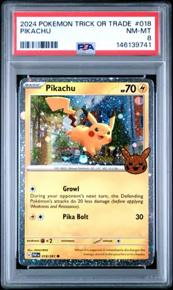 2024 POKEMON TRICK OR TRADE #018 PIKACHU PSA 8 - Image 1